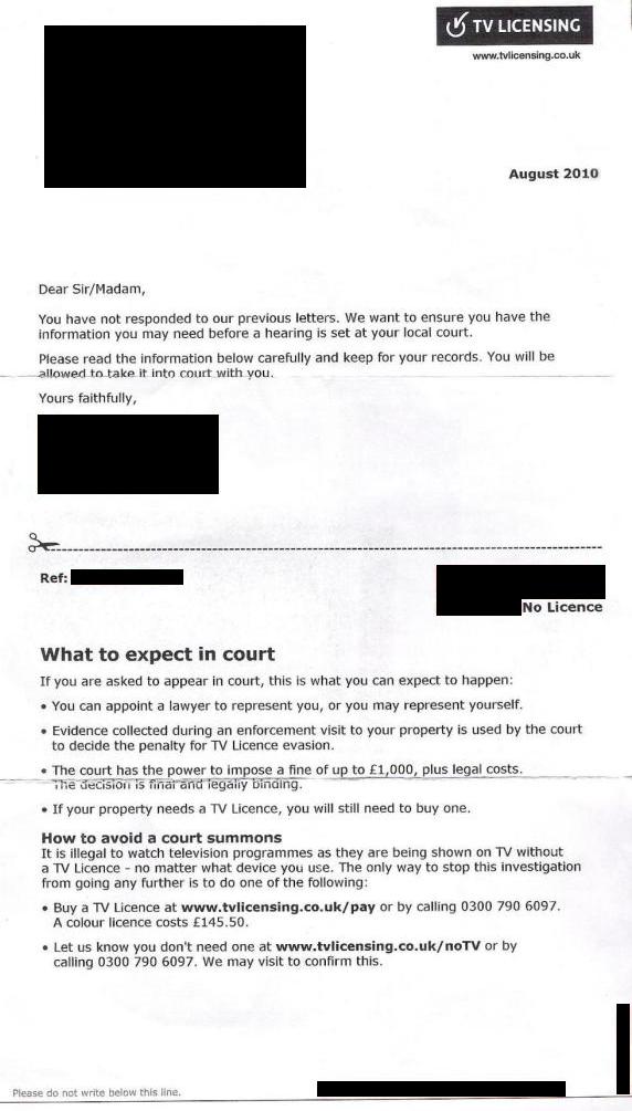 Letters from BBC Television Licensing/2010